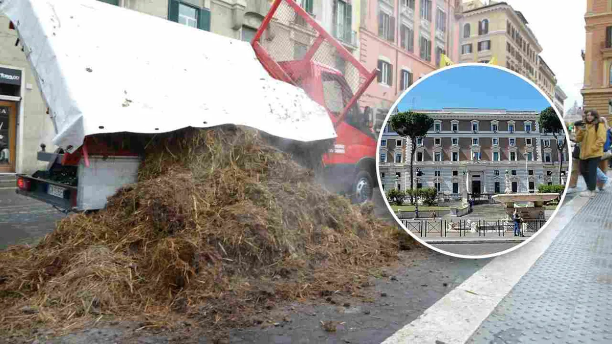 Ecologistas vierten 5.000 kilos de estiércol frente al Ministerio del Interior italiano