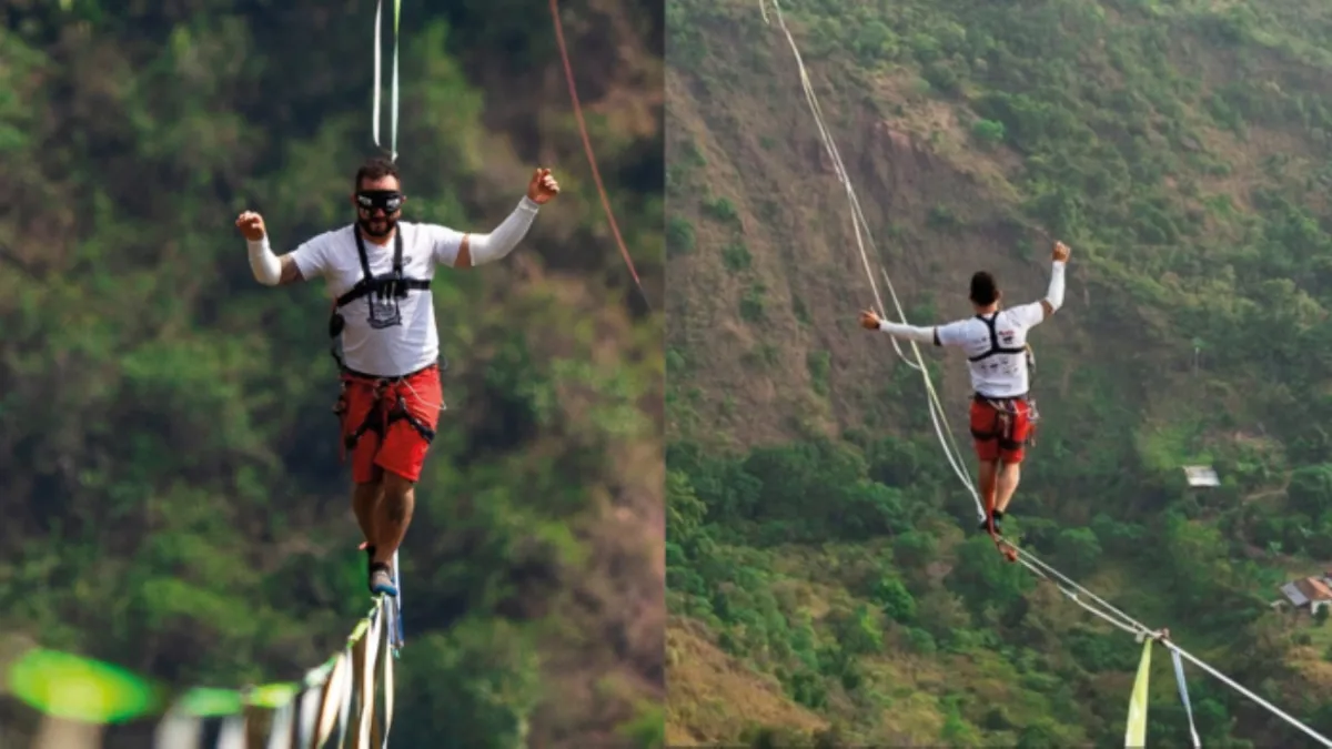 Diego Molano logra récord en el Chicamocha con caminata en highline a 300 metros de altura